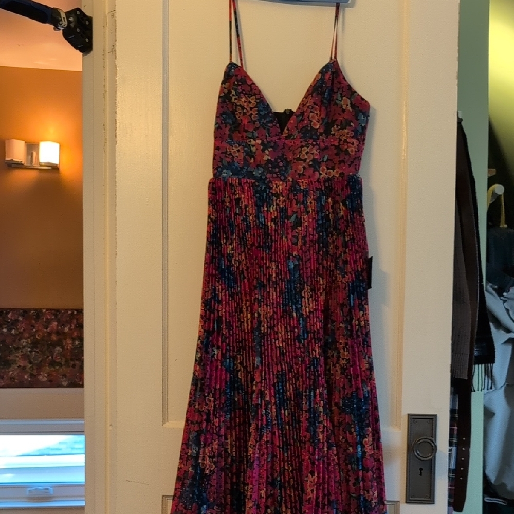 Lulu's Vibrant Floral Midi Dress in Pink and Blue